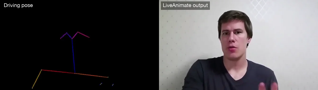 Driving pose skeleton and LiveAnimate output side by side